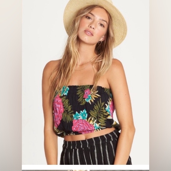 3 for $9!😎 Billabong sleeveless tank bandeau top black and floral sz medium - Picture 1 of 5